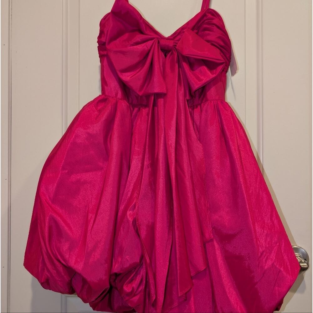 IEENA for Mac Duggal Central Bow Bubble Fuschia Pink Mini Dress Size 2 - Picture 6 of 13